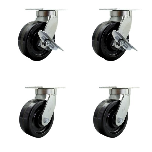 Service Caster 8'' Extra Heavy Duty Phenolic Wheel Caster Set 4 Swivel Locks 2 Brakes, 4PK CRAN-SCC-KP92S830-PHR-SLB-BSL2BSL-2 - main